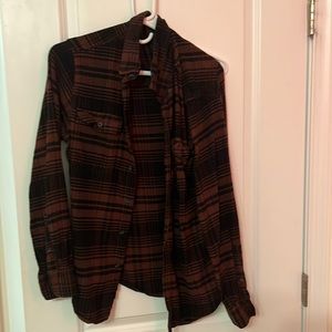 Red and black collar shirt